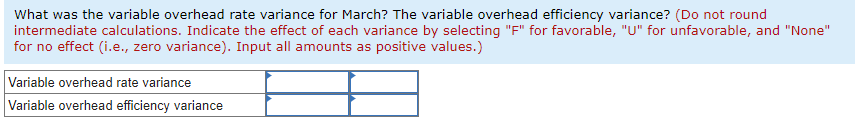 Solved What was the variable overhead rate variance for | Chegg.com