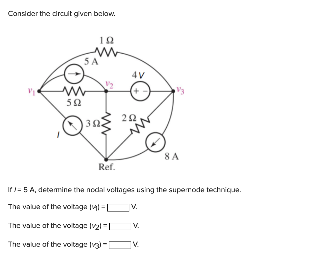 Solved Consider the circuit given below. 192 5 A 4V V2 + - | Chegg.com