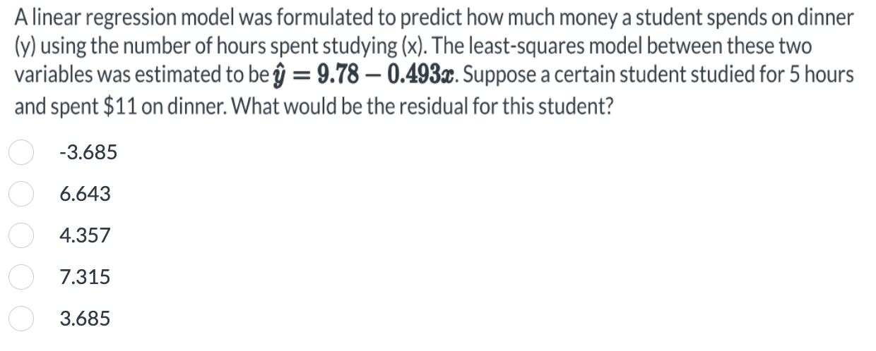 Solved A linear regression model was formulated to predict | Chegg.com