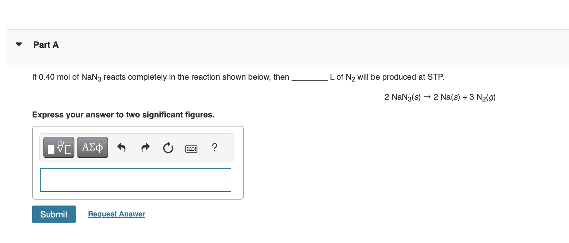 Solved If 0.40 mol of NaN3 reacts completely in the reaction | Chegg.com