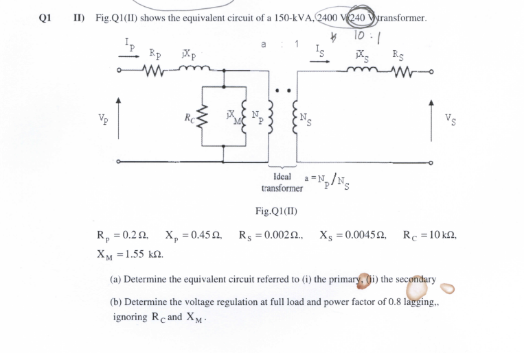 Solved Q1 II) Fig.Q1(II) shows the equivalent circuit of a | Chegg.com