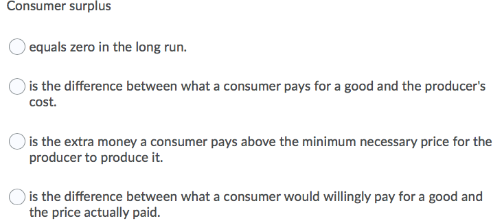 Solved Consumer surplus equals zero in the long run. is the | Chegg.com