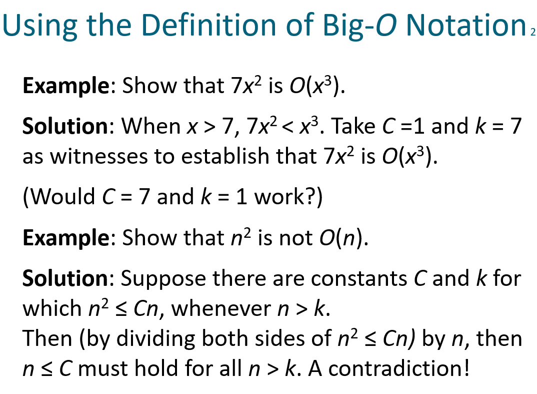 Solved Using the Definition of Big-O Notation Example: Show | Chegg.com