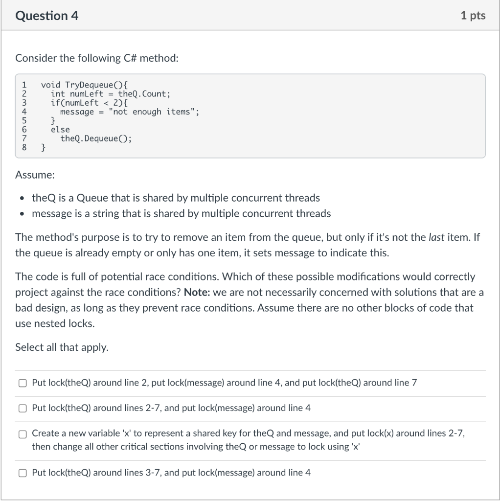 Solved Question 4 1 pts Consider the following C# method: 1 | Chegg.com
