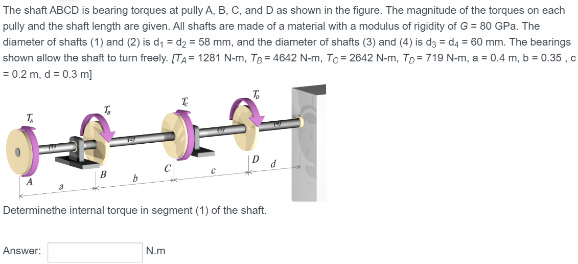 Solved The shaft ABCD is bearing torques at pully A,B,C, and | Chegg.com