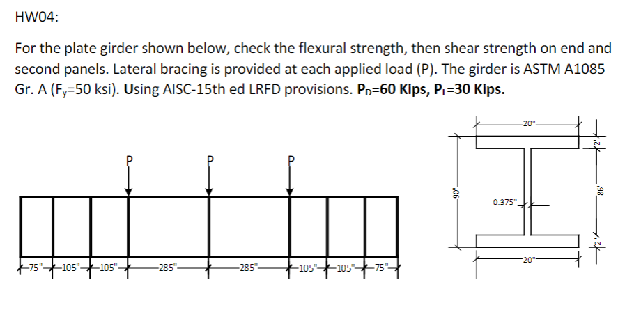 Solved HW04: For the plate girder shown below, check the | Chegg.com