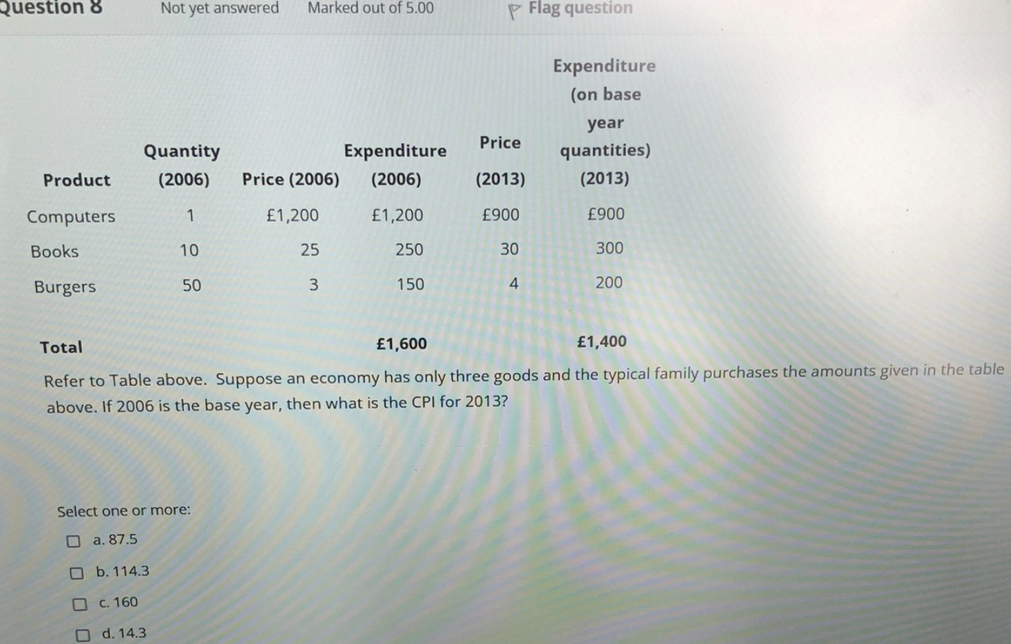 Solved Question 8 Not yet answered Marked out of 5.00 P Flag | Chegg.com
