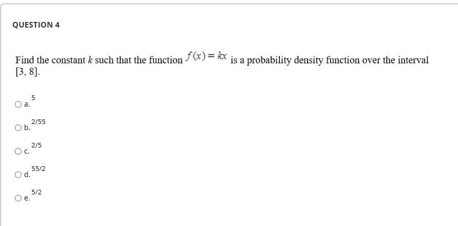 Solved QUESTION 4 Find the constant k such that the function | Chegg.com
