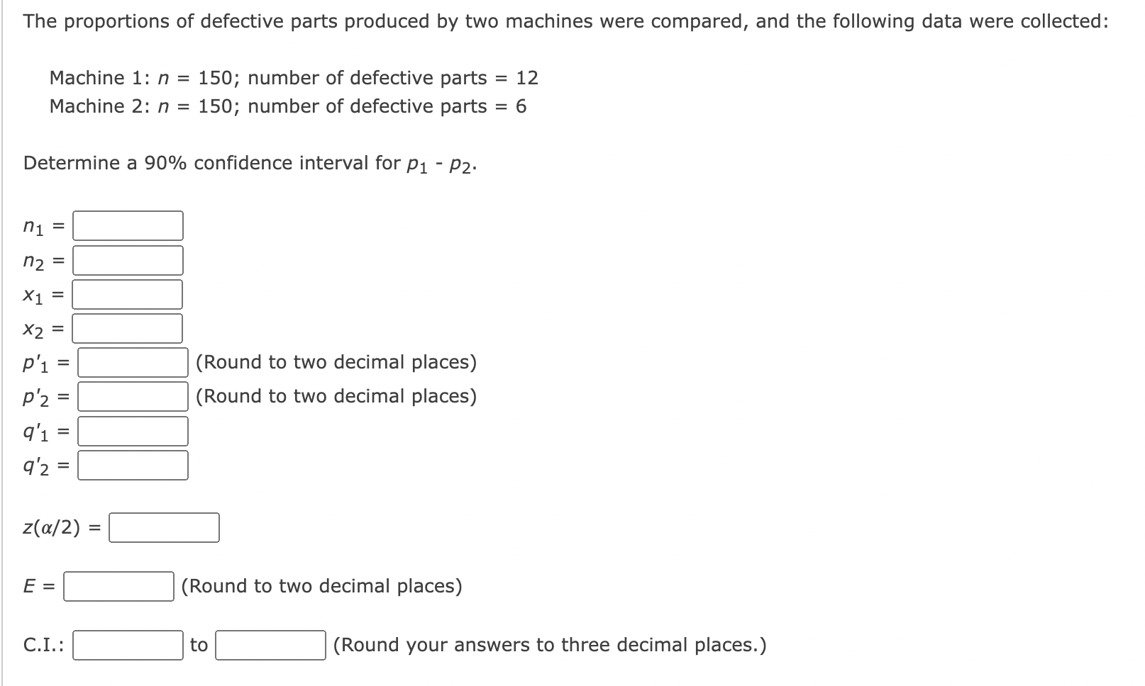 Solved The proportions of defective parts produced by two | Chegg.com