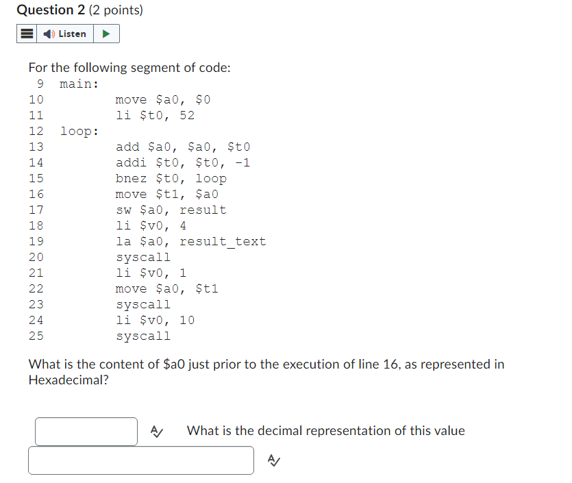 Solved What is the content of $a0 just prior to the | Chegg.com