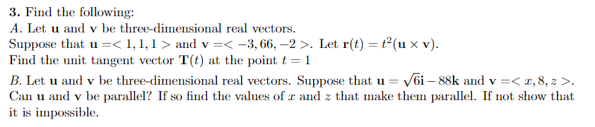 Solved 3. Find the following: A. Let u and v be | Chegg.com