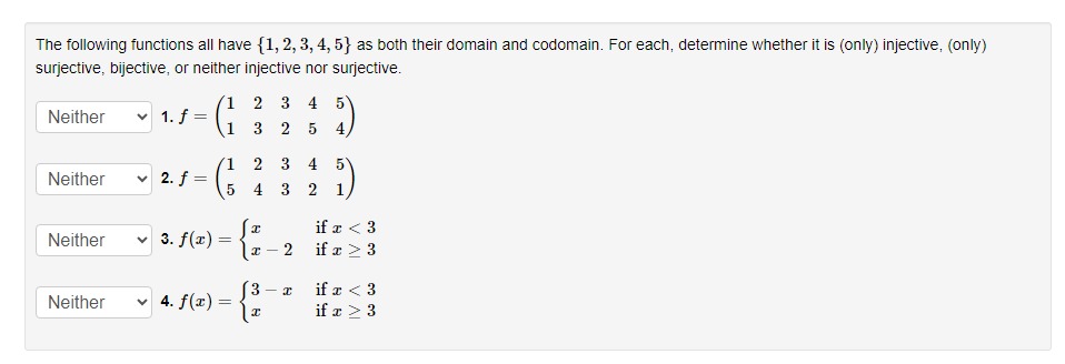 Solved The following functions all have {1,2,3,4,5} as both | Chegg.com