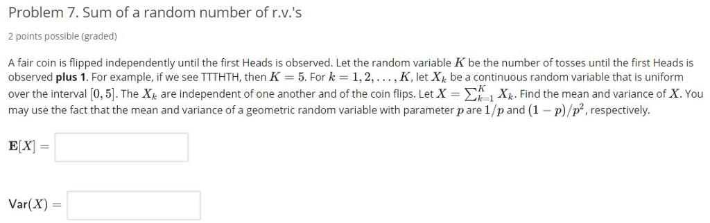 Solved Problem 7. Sum of a random number of r.v.'s 2 points | Chegg.com