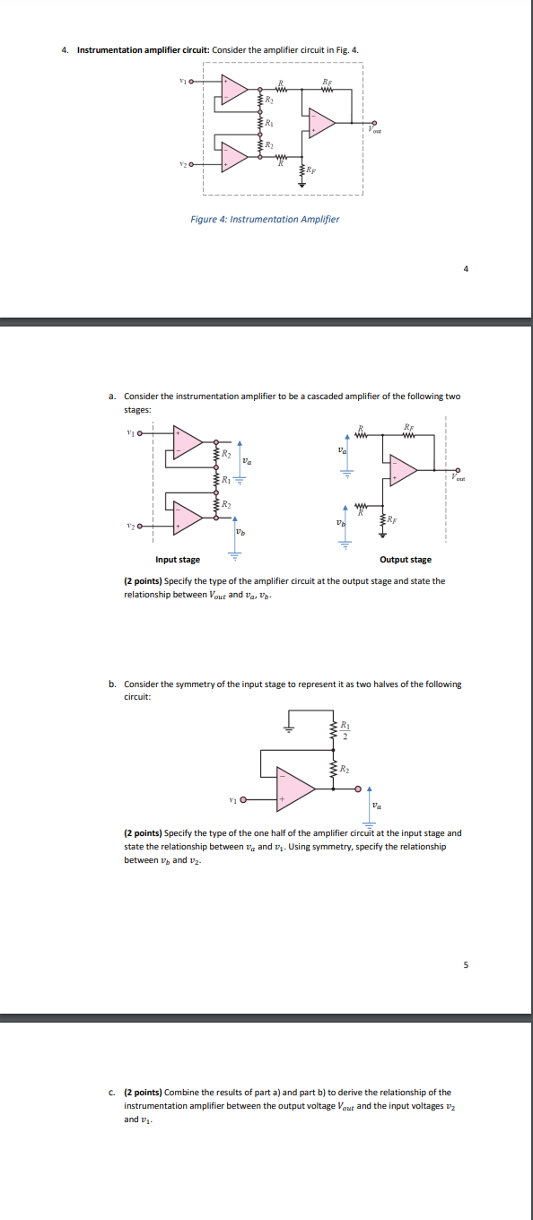 Solved 4. Instrumentation Amplifier Circuit: Consider The | Chegg.com