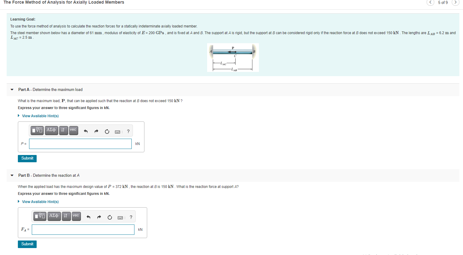 Solved The Force Method of Analysis for Axially Loaded | Chegg.com