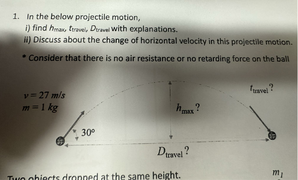 Solved 1. In the below projectile motion, i) find hmax | Chegg.com