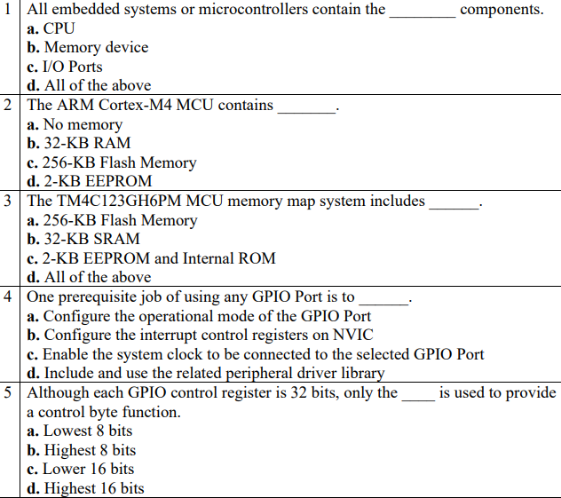 Solved 1All Embedded Systems Or Microcontrollers Contain The | Chegg.com