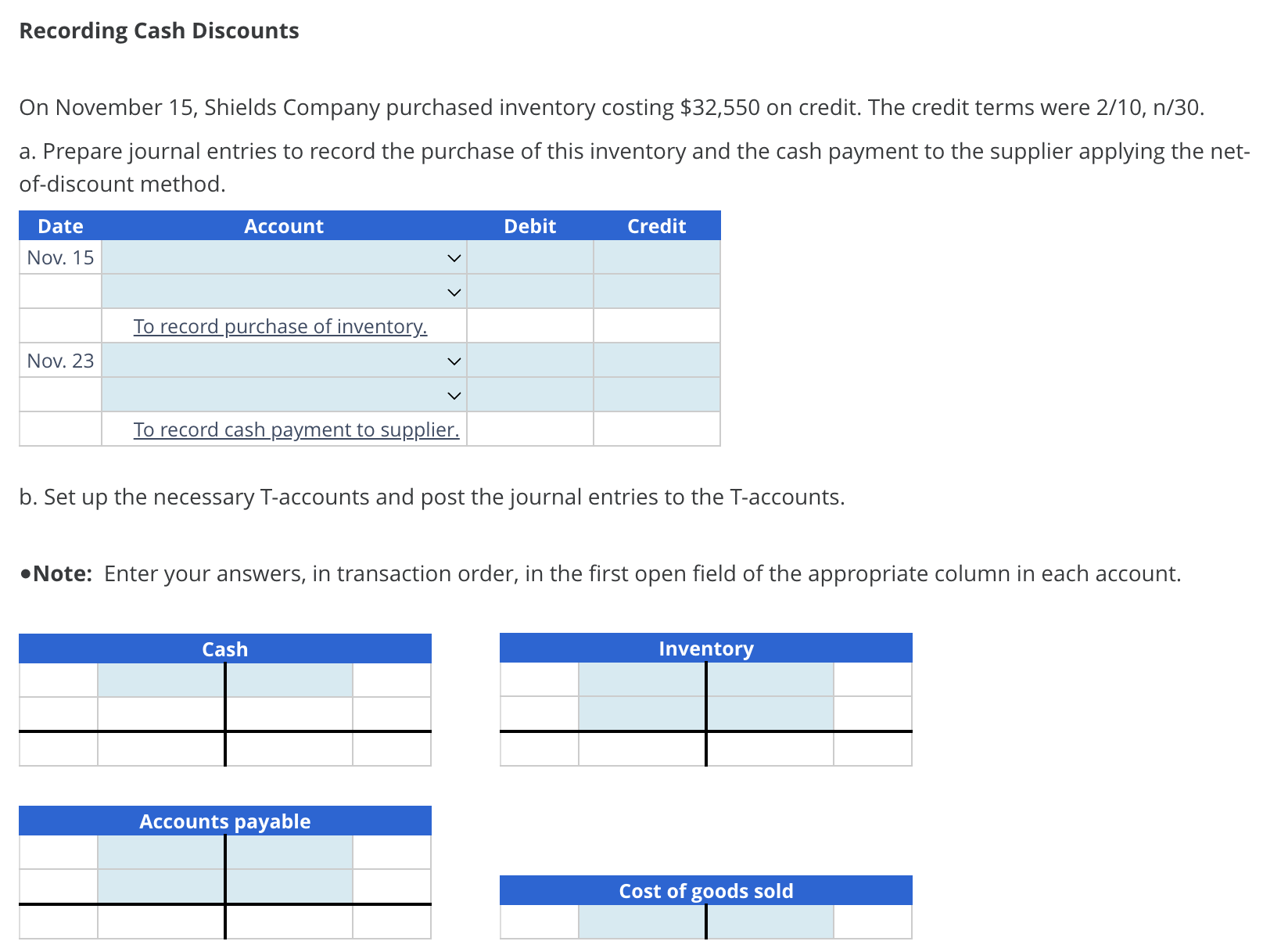 Solved On November 15 , Shields Company purchased inventory