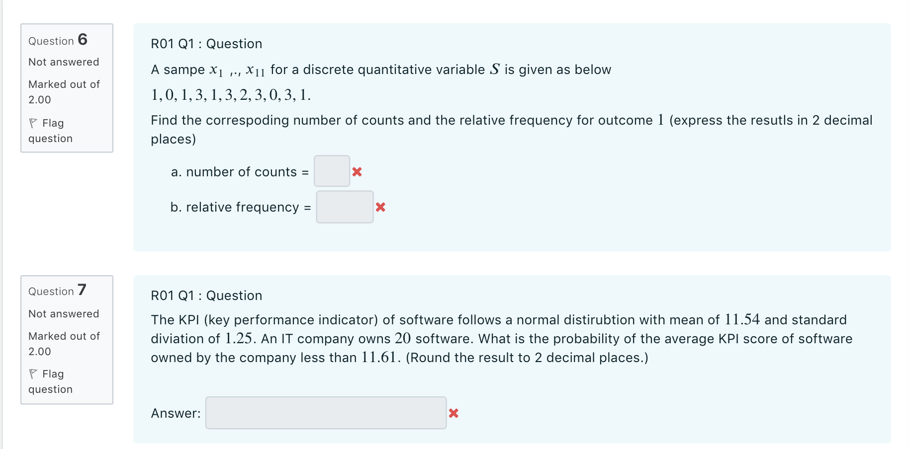 Solved Question 6 R01 Q1 : Question Not answered A sampe X1 | Chegg.com