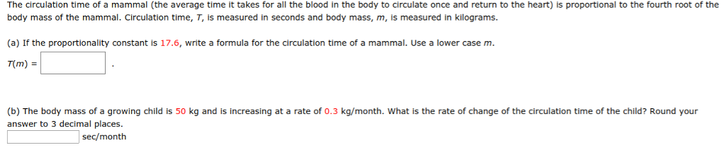 Solved The circulation time of a mammal (the average time it | Chegg.com