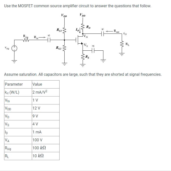 Solved Use The MOSFET Common Source Amplifier Circuit To | Chegg.com