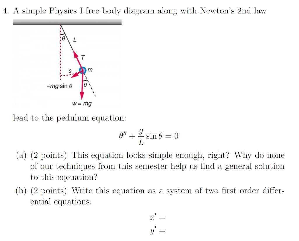 Solved 4. A simple Physics I free body diagram along with | Chegg.com
