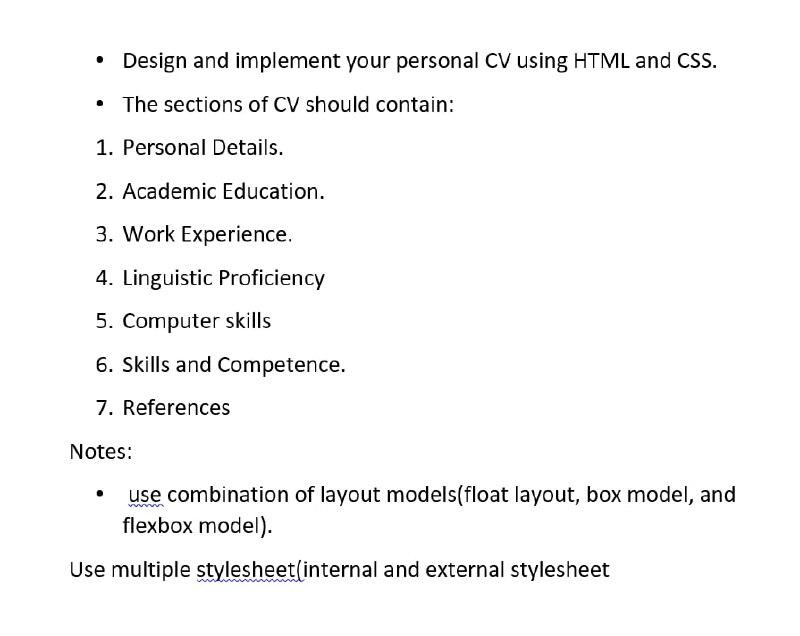 Solved . Design and implement your personal CV using HTML | Chegg.com