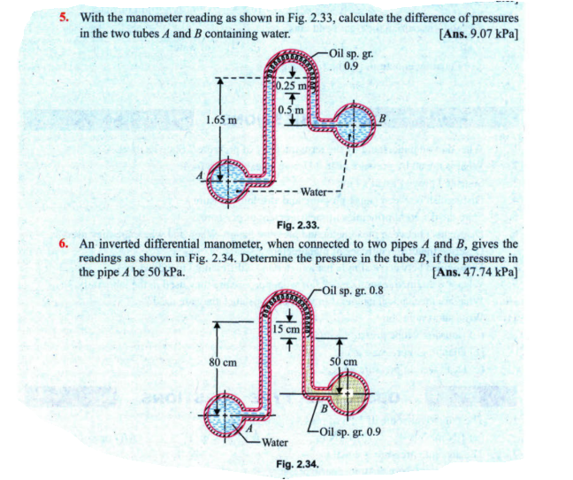 Solved 5. With the manometer reading as shown in Fig. 2.33, | Chegg.com