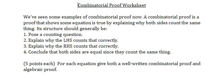 Solved Combinatorial Proof Worksheet We've seen some | Chegg.com