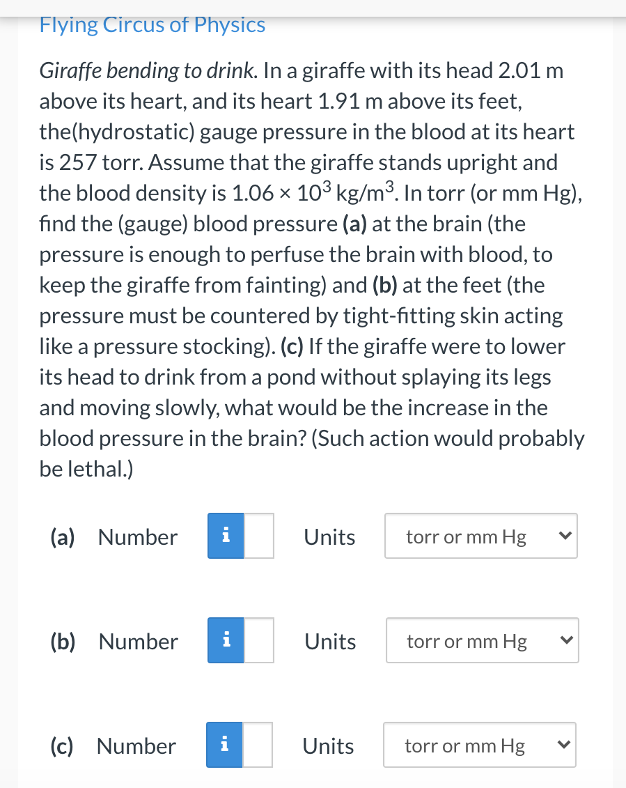 Solved Flying Circus Of Physics Giraffe Bending To Drink In Chegg Com