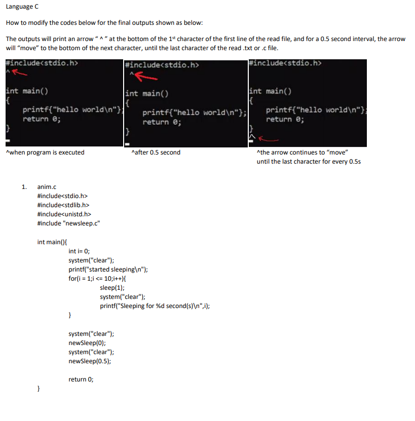 Language C How to modify the codes below for the | Chegg.com