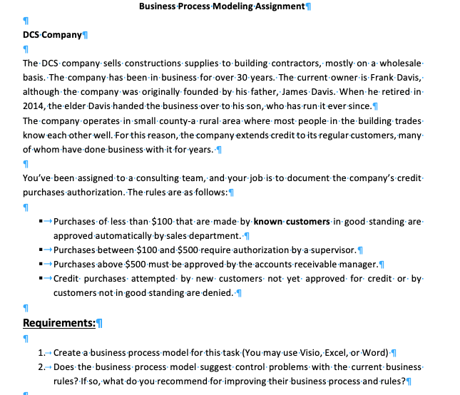 Solved Business Process Modeling Assignment DCS Company The | Chegg.com