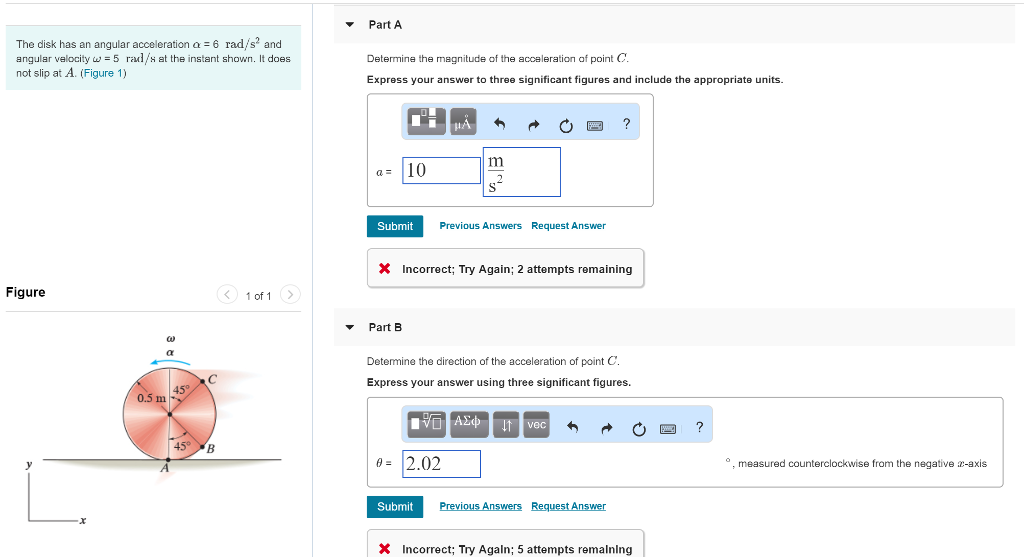 Solved Part A The disk has an angular acceleration a 6 | Chegg.com