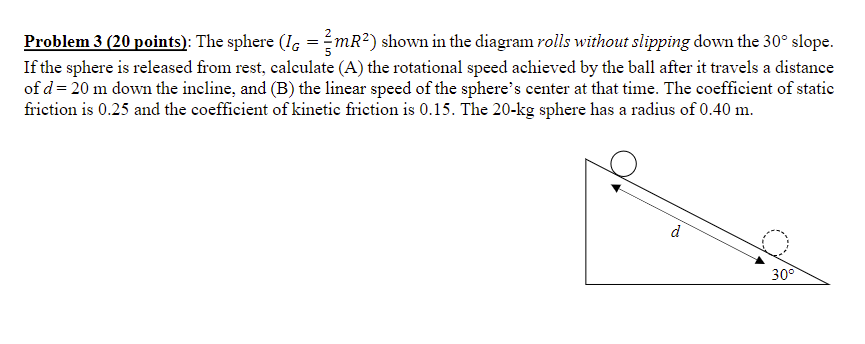 Solved Problem 3 (20 points): The sphere (IG=52mR2 ) shown | Chegg.com