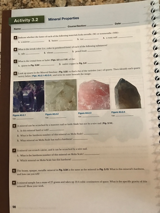 Solved Mineral and Rock Inquiry Activity 3.1 Name Date