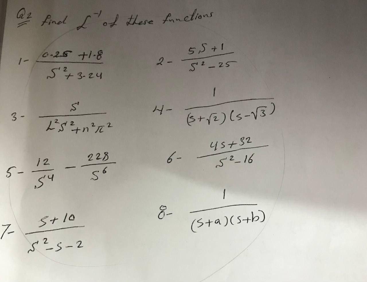 Q2 Find L of these functions (0-25 +18 5²3-24 2- 55+1 5² - 25 S 3- 2²5 2+ n²I² (3+ (2) (3-√3) 45+32 5²_16 12 228 5- so su 1