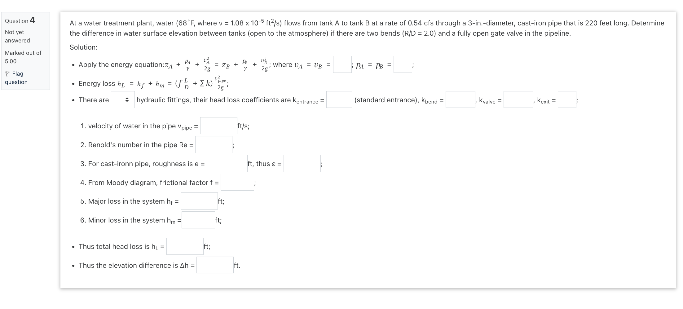 Solved the difference in water surface elevation between