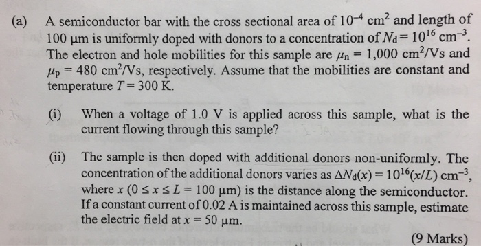 Solved A semiconductor bar with the cross sectional area of | Chegg.com