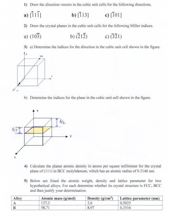 Solved 1) Draw the direction vectors in the cubic unit cells | Chegg.com