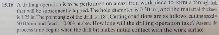 Solved 15.16 A drilling operation is to be performed on a | Chegg.com