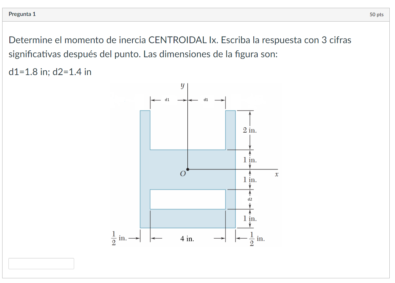 Determine el momento de inercia CENTROIDAL Ix. Escriba la respuesta con 3 cifras significativas después del punto. Las dimens