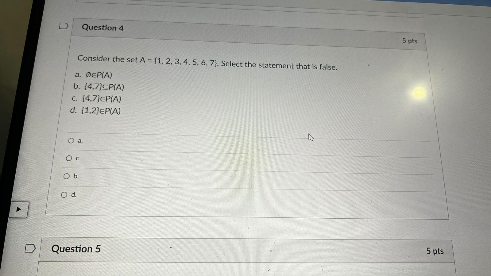 Solved Question 4 5 Pts Consider The Set A {1 2 3 4 5