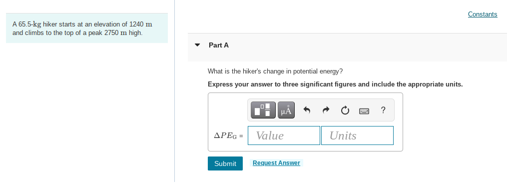 Solved Constants A 65 5 kg Hiker Starts At An Elevation Of Chegg