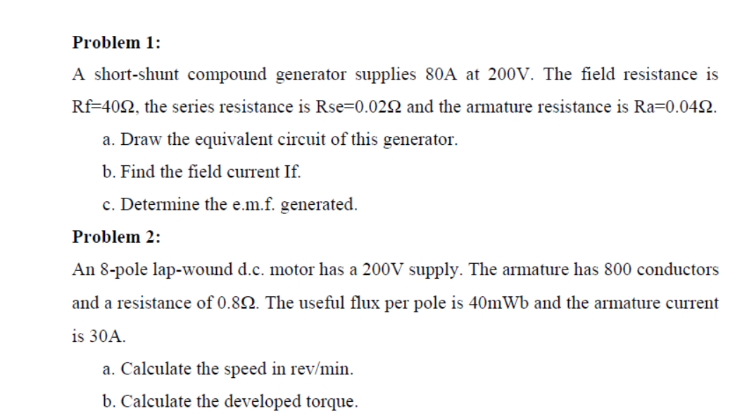 Solved Problem 1 A shortshunt compound generator supplies