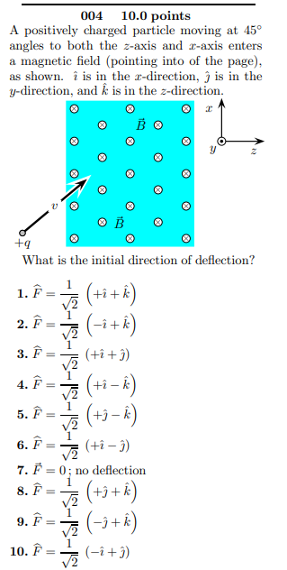 Solved A positively charged particle moving at 45∘ angles to | Chegg.com