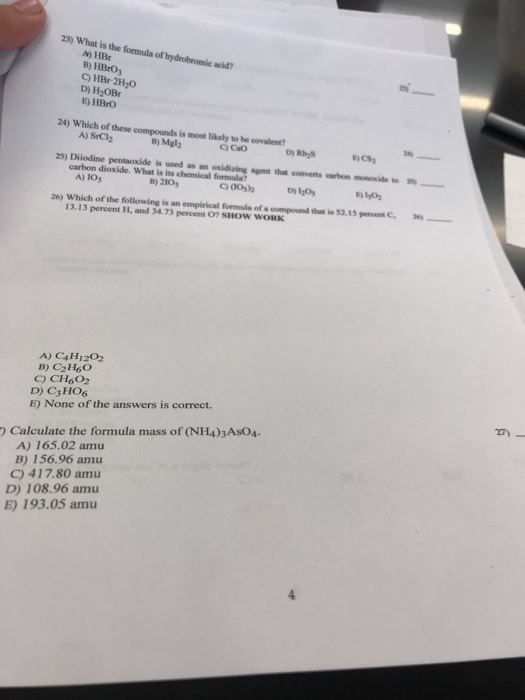 Solved 23) What is the formula of hydrobromic acid? N) HBr | Chegg.com