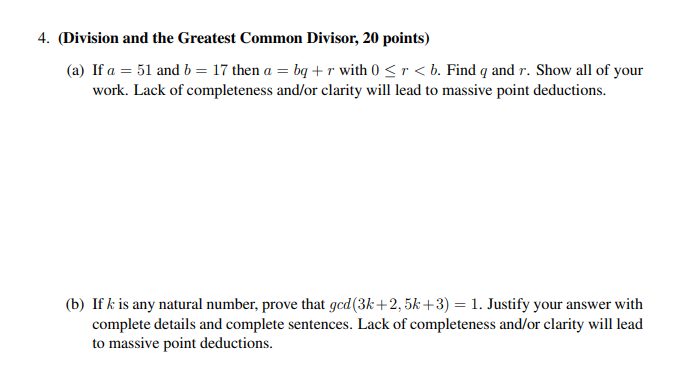 Solved 4. (Division and the Greatest Common Divisor, 20 | Chegg.com