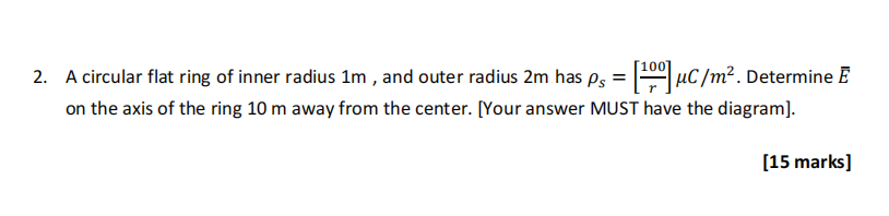 Solved 2. A circular flat ring of inner radius 1m , and | Chegg.com