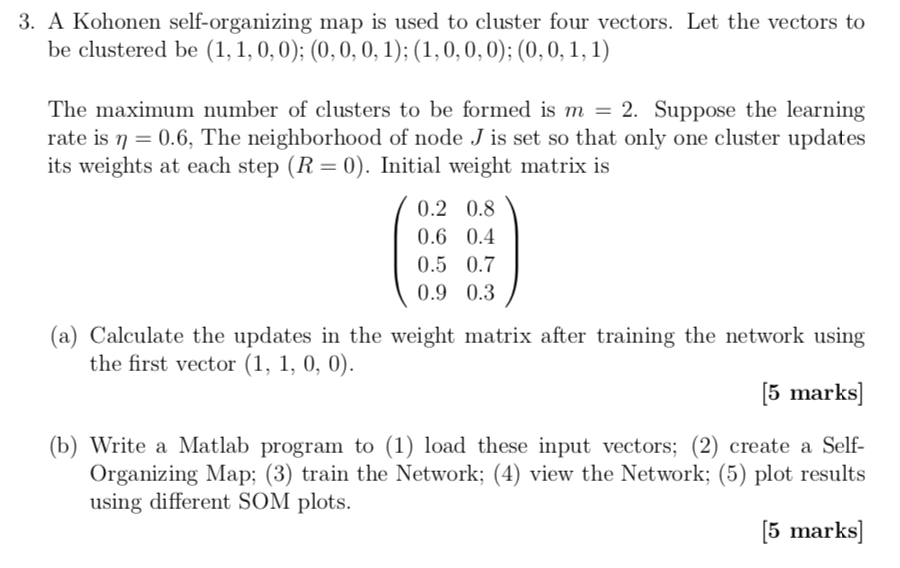 Solved A Kohonen self-organizing map is used to cluster four | Chegg.com