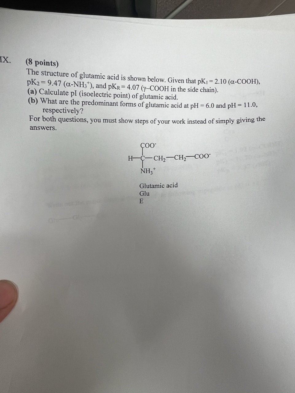 Solved Ix 8 Points The Structure Of Glutamic Acid Is